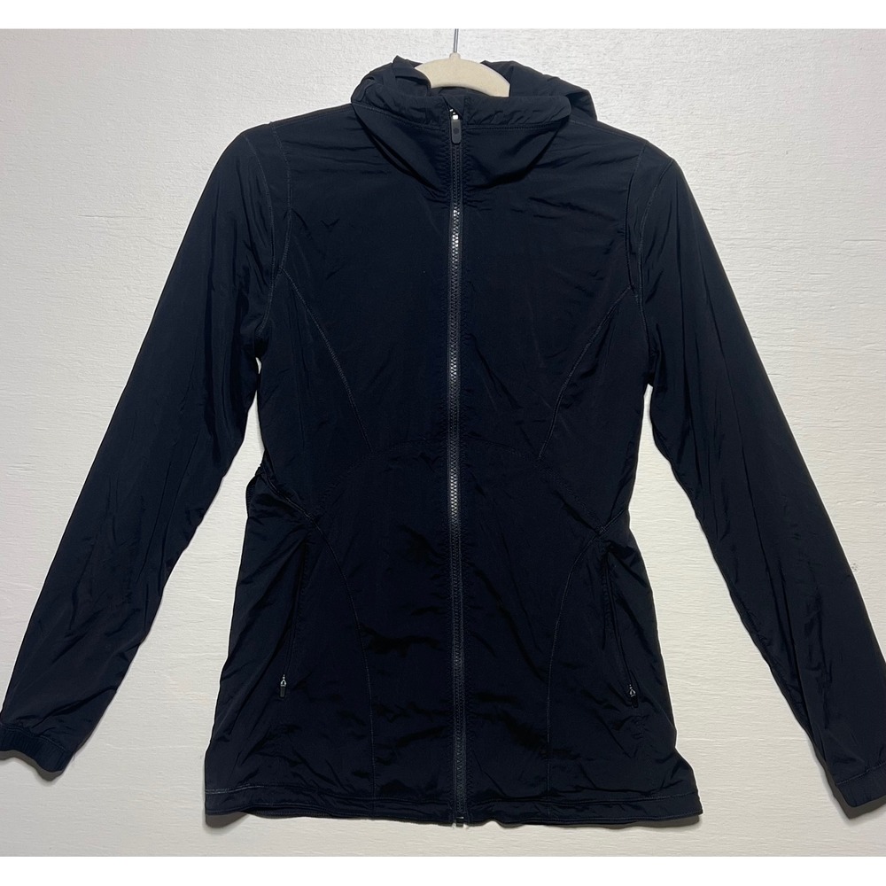 Lululemon Black Full Zip Hooded Athletic Jacket Tulip Back Women Size 6
